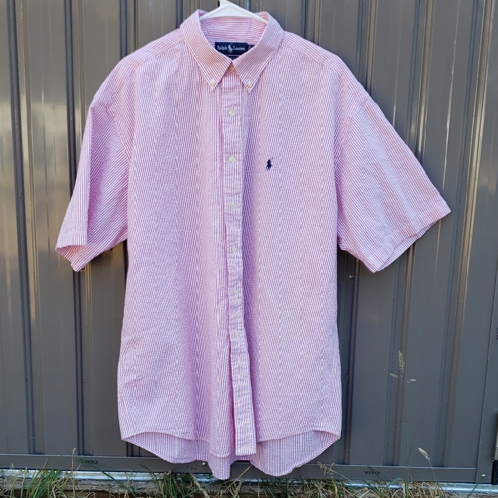 Polo by Ralph Lauren Men's Pink White Striped Shirt Size XL Shirt Sleeves Preppy